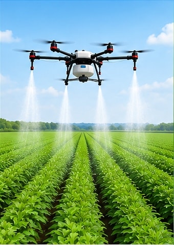 A drone spraying over an agricultural field