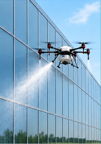 A drone cleaning the glass exterior of a building