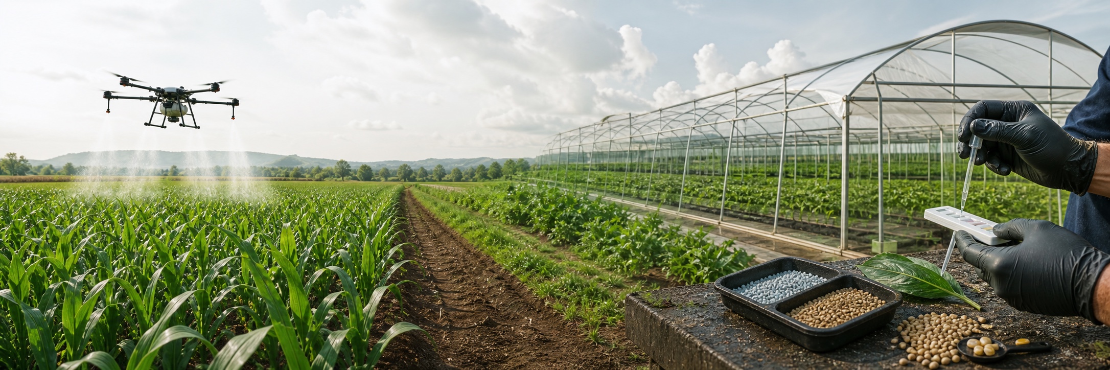 Agricultural researchers studying plant health